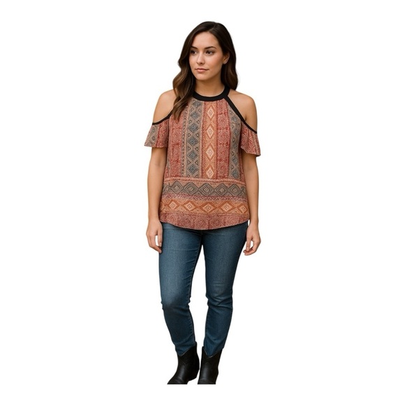 Printed Cold Shoulder with Criss Cross Back tank - Picture 7 of 8